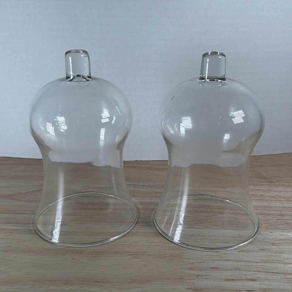 VTG Set of 2 Homco Bell Shaped Clear Glass Votive Cups Pegs Candle Holders 5"